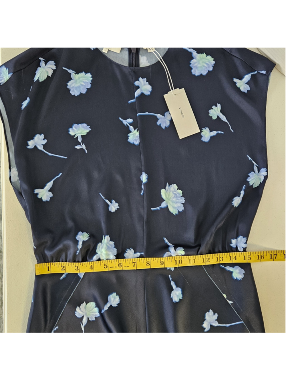 Vince Sea Carnation Cap Sleeve Dress Size 6 *Flaw* Blue Floral Print - Picture 11 of 15